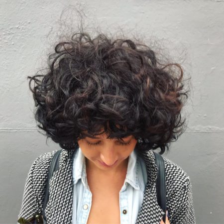 Ladies curly hair cut and styled by Stu Weller Hair